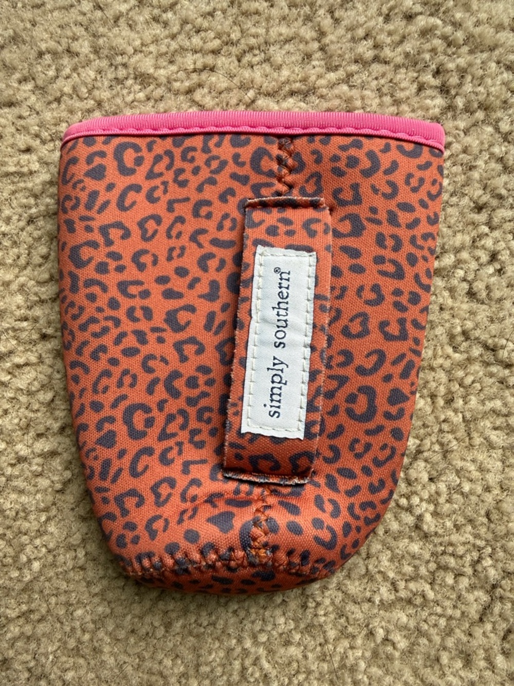 Simply Southern Leopard Cup Cozy with Pink Trim- works on fast food to go cups